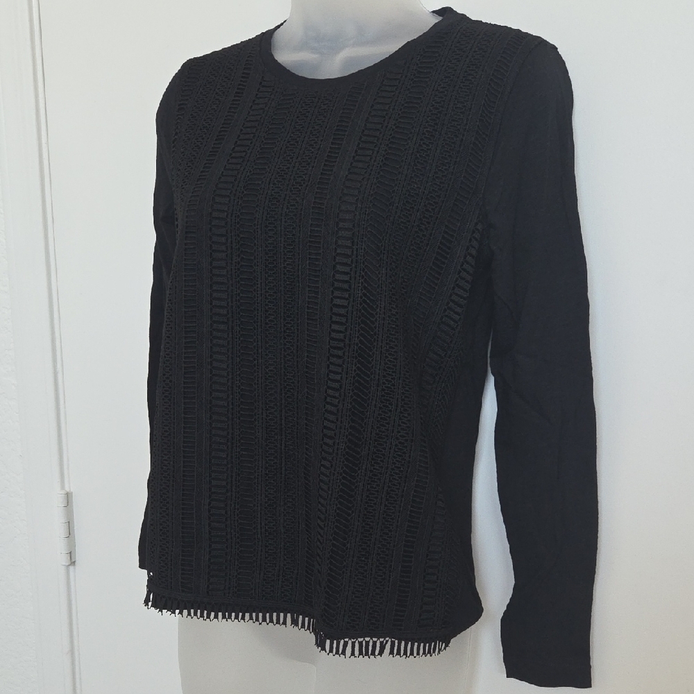 NWOT J. Crew Black Long Sleeve Lace Front Tee